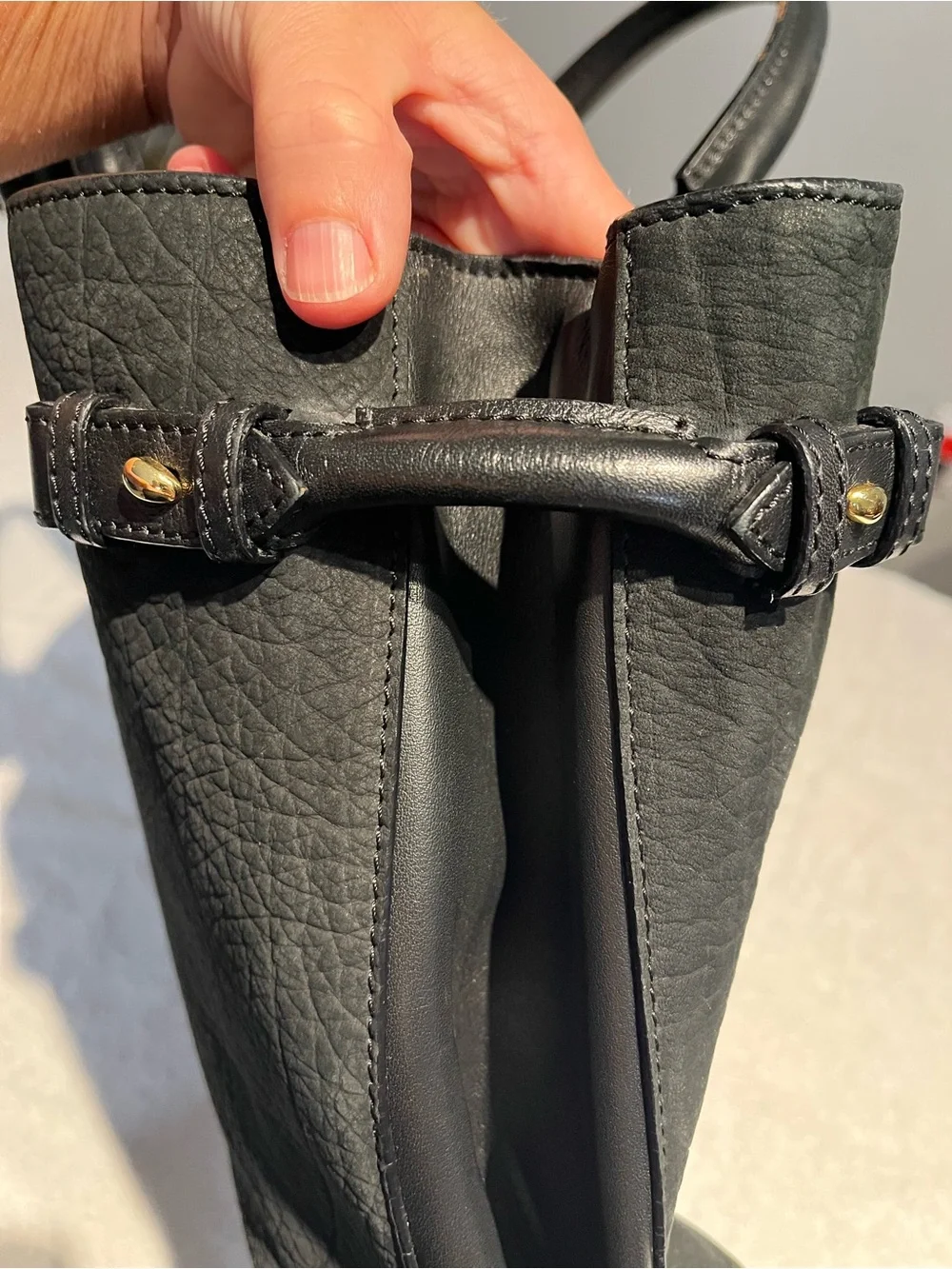 Burberry Black Suede Leather Satchel with Gold Accents